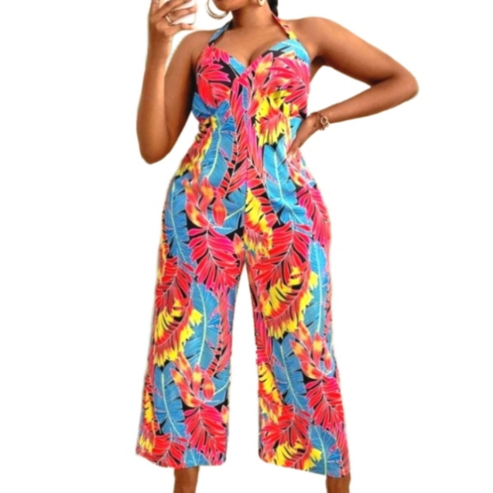 Womens Open Back Tropical Jumpsuit size 4Xl